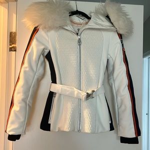 Chloe Fusalp white fur ski jacket